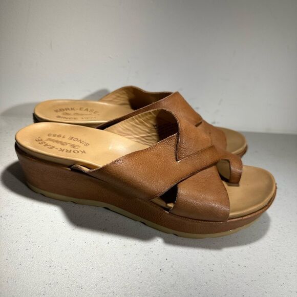 Kork-Ease Size 9 Sabrina Platform Sandals Criss Cross Shoes Leather Mules Brown - Picture 2 of 6